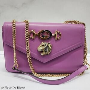 Gucci Rajah Medium Leather Shoulder Bag in Lilac